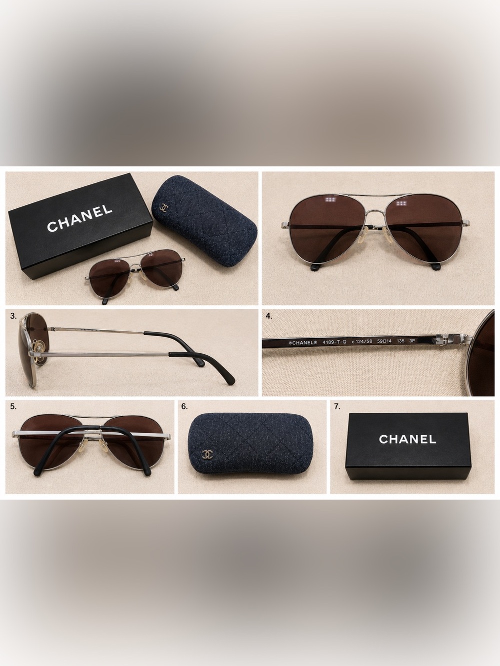 Authentic Chanel 4189-T-Q metal aviator eyeglass frames. Unknown Rx lenses.